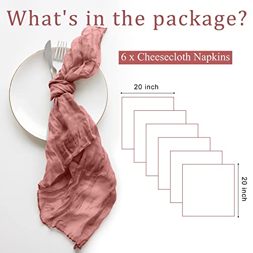 6 Pack Cheesecloth Napkins With Wrinkle 20×20 Inches Dusty Rose Gauze Table Napkins For Mother's Day Dinner Wedding Birthday Party Home Decor, Dusty Pink #TOP3