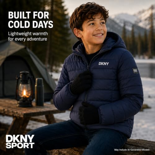 Image of DKNY Boys Winter Jacket, Midweight Puffer Coat, Weather Resistant, Hooded