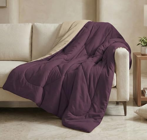Image of VAS COLLECTIONS Double Size Cotton Reversible Comforter (228x254 cm) | 220 GSM Soft & Breathable AC Quilt | Lightweight All Season Bedding for Double Bed (Vintage Purple)