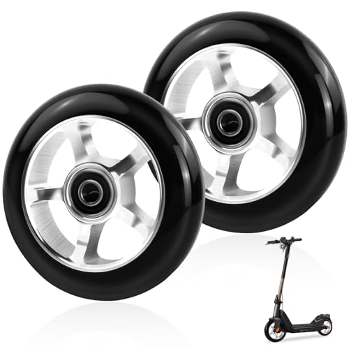 Granvoo Lot de 2 Roues de Trottinette 100 mm, Roues de Rechange pour Scooter, Pneu Trotinette Electrique, Remplacement de Moyeu pour Scooter Électrique...