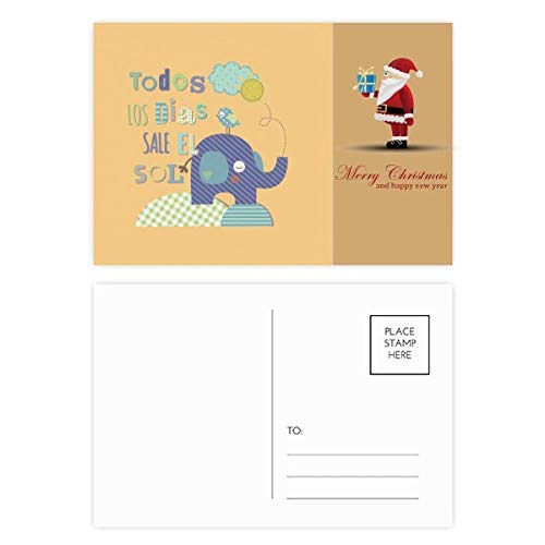 Cartes postales éléphant et oiseaux jaune Noël pour vos vœux en famille