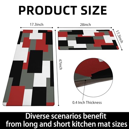 Chiinvent Red Black Kitchen Rugs Mats Set Of 2 Cushioned Anti Fatigue Kitchen Floor Mat White And Grey Geometric Pvc Non-Slip Waterproof Comfort Standing Mats For Kitchen Office thumb #6