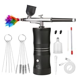 Airbrush Kit, 30PSI Electric Cordless Airbrush Kit with Compressor, Rechargeable Portable Cordless Airbrush Gun for Nail Art, Model Crafting and DIY Projects (Black)