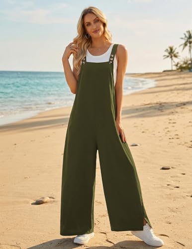 Ekouaer Overalls for Women Loose Wide Leg Jumpsuits Casual One Piece Floral Boho Outfits Baggy Jumpers Comfy Summer Rompers Army Green S — view 6