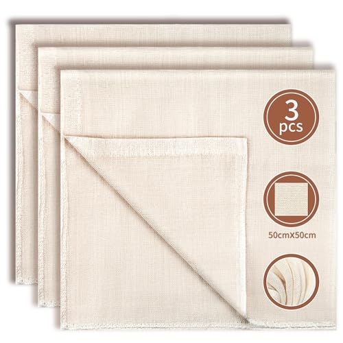 Passiertuch 3 Stück Käsetuch Cheesecloth 50x50cm Seihtuch 100% Baumwolle Ungebweißentuch Wiederverwendbar Abseihtuch mit vernähten Kanten für Lebensmittelfiltertion Tofu Mermelade Nuussmilch