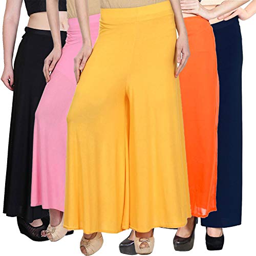 Image of Pixie Stylish Casual Wear MalaiPant Palazzo Combo Pack of 5 - Free Size