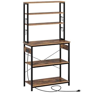 Rolanstar Baker’s Rack with 4AC Power Outlet, 65.7in Microwave Stand with 10 Hooks, Stable Coffee Bar Table, 6-Tier Kitchen Storage Shelf Rack, Rustic