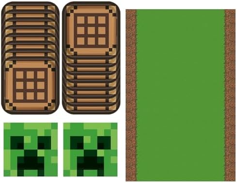 Minecraft Block-tastic Bash: 16 Dinner Plates, 1 Tablecloth, 16 Luncheon Napkins – Craft Your Ultimate Party in Pixel Perfection!