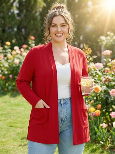 Image of OLRIK Plus Size Cardigan for Women 2026 Lightweight Open Front with Pockets