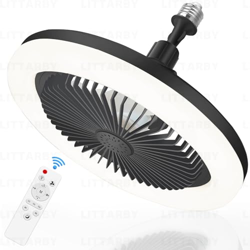 Socket Fan Light with Remote Control, 3 Colors 3000K-6500K Dimmable LED Light Bulb Fan Screw in...