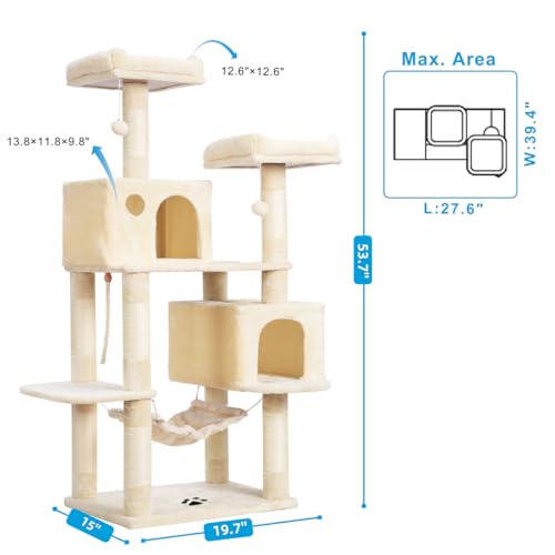 Image of Hey-brother Large Multi-Level Cat Tree Condo Furniture with Sisal-Covered Scratching Posts, 2 Bigger Plush Condos, Perch Hammock for Kittens, Cats and Pets Beige MPJ020M