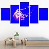 SIGNWIN 5 Panel Canvas Wall Art Group Jellyfish Marine Life Multicolor Photography Realism Tropical Ultra Whimsical for Home Decorations Ready to Hang - 60