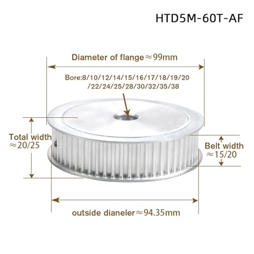 Poulie de distribution HTD 5M 60 dents pour courroie de 20 mm - 3