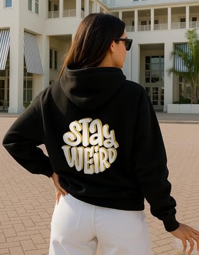 Image of JUNEBERRY Cotton Fleece Regular Fit Hooded Sweatshirt Lastest Back Graphic Printed Winter Hoodies for Women (Available in Colors: Black, SOYA Bean, Orange, Marshmellow, White & Lilac)