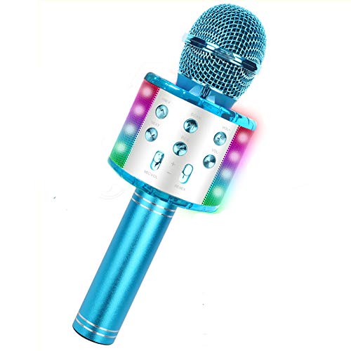 Micrófono Karaoke Bluetooth con luz LED, 4 en 1 Multifunción Microfono Inalámbrico...