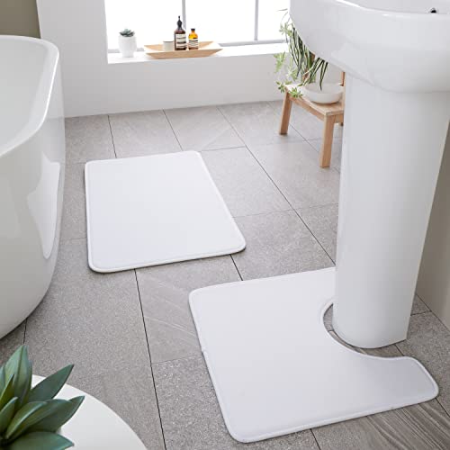 Catherine Lansfield Bathroom Anti-Bacterial Memory Foam Bathmat And Pedestal Mat Set White