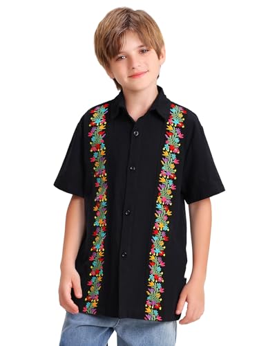 Mexican Guayabera Shirts for Boys Kid Cinco De Mayo Fiesta Traditional Embroidered Collared Short Sleeve2