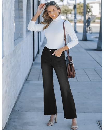 Image of GRAPENT Straight Leg Jeans for Women High Waisted Stretchy Frayed Raw Hem Loose Denim Pants Casual Baggy Jean Trousers