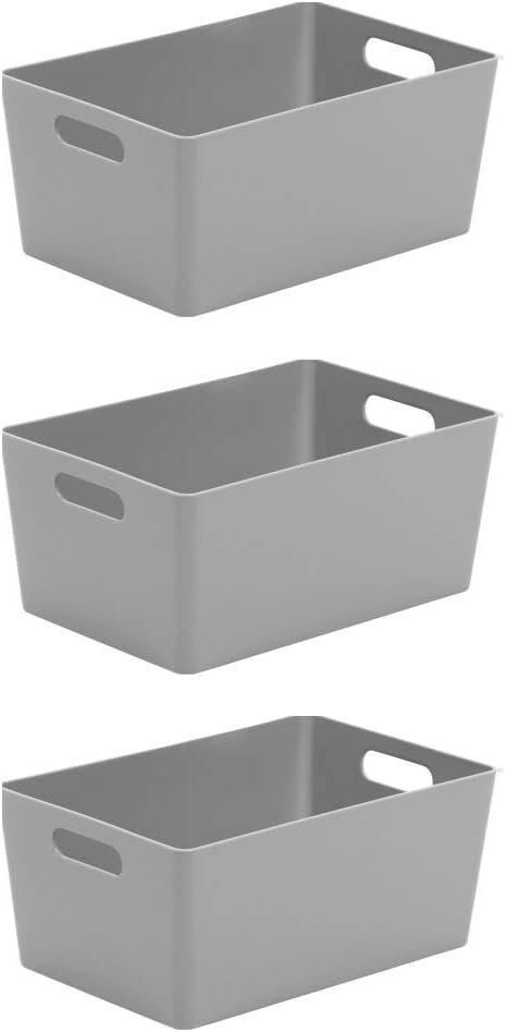 Wham Bam4.02 Cool Grey Plastic Studio Storage Baskets Office Home & Kitchen Tidy Organiser 25.5 x 17 x 11cm (3 Baskets)