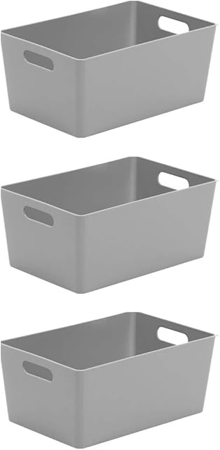 Wham Bam 4.02 Cool Grey Plastic Studio Storage Baskets Office Home & Kitchen Tidy Organiser 25.5 x 17 x 11cm (3 Baskets)