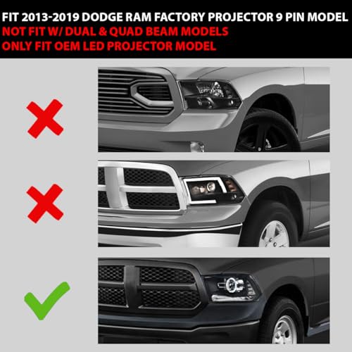 Image of GRAND ORANGE LED Bar Plank Style Headlights Assembly Compatible with 2013-2018 Dodge Ram 1500 2500 3500 FACTORY PROJECTOR 9 PIN MODEL Clear Lens Black Housing Clear Reflector