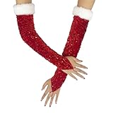 SIQITECHNO Fashion Long Sequins Fingerless Gloves Sparkly Fur Opera Gloves for Christmas Rave Party Wedding Evening Prom
