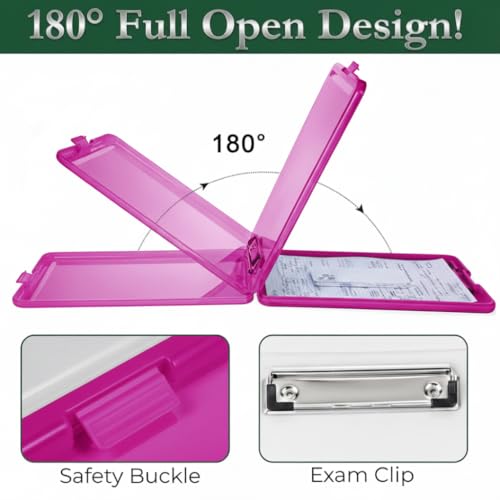 Image of Yajnas A4 Size Clipboard with Storage Box | 180 Foldable Exam Pad & Writing Board | Heavy Duty Plastic File Folder with Pen Holder & Paper Storage for Students, Office & Field Use (Magenta)