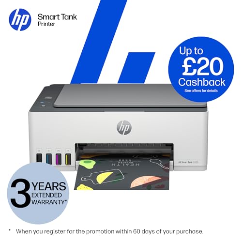 HP Smart Tank 5105 All in One Printer | Perfect for Home | Colour | Wireless | Print, Scan, Copy | Refillable, Includes up to 3 Years of Ink | Smart Buttons | Easy Setup | Reliable Wi-Fi