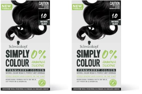 Image of Schwarzkopf Simply Colour Permanent Hair Colour Gentle On Scalp, Upto 100% Grey Coverage, Dermatologist Tested Long-Lasting Nourishing Formula With Argan Oil, 1.0 Natural Black 142.5ml