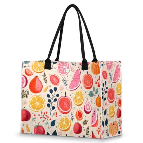 Colorful Lemon Orange Tote Bag for Women Large Beach Bag Reusable Tote Bags for Work Travel Beach Shopping