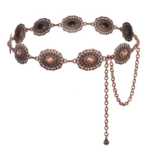Image of LEACOOLKEY Western Concho Belt for Women Cowgirl Boho Waist Chain Belt for Dresses Jeans Pants