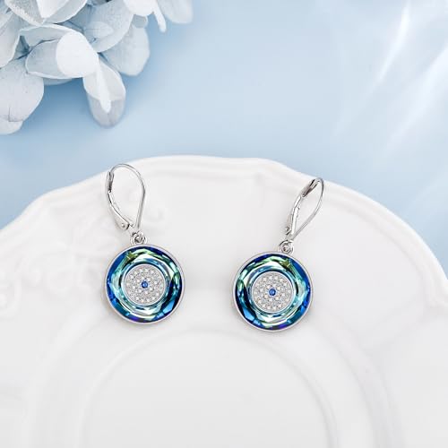 Evil Eye Earrings 925 Sterling Silver Blue Crystal Evil Eye Dangle Drop Earrings Luck Amulet Evil Eye Jewelry for Women2