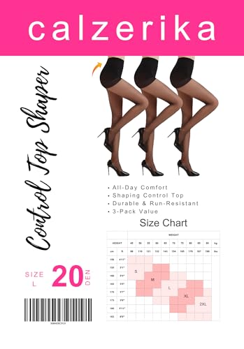 20D Sheer Control Top Pantyhose – 3 Pack High-Stretch, Shaping, Rip-Resistant, Lightweight & Comfortable2