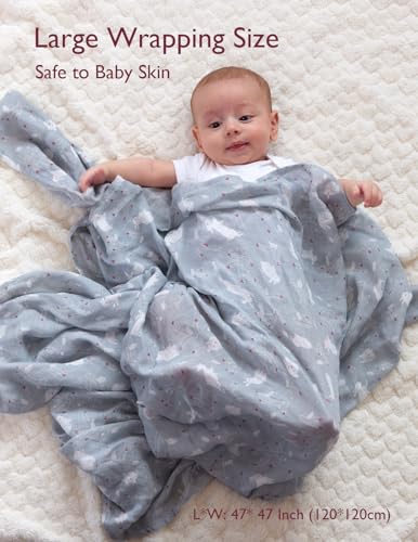 Image of Momcozy Muslin Swaddle Blankets, 4-Pack Breathable and Skin-Friendly Receiving Blankets, Swaddle Blanket Shower Gifts & Baby Registry Essentials, Large 47 inchx47 inch, Creamy Rabbit
