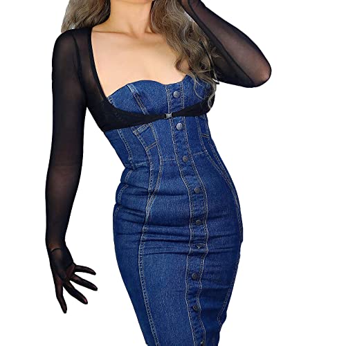 Image of DooWay MESH BOLERO GLOVES Women's Gloved Top Short Shrug Sun Block Cropped Shirt Sheer Tulle Lace TECH