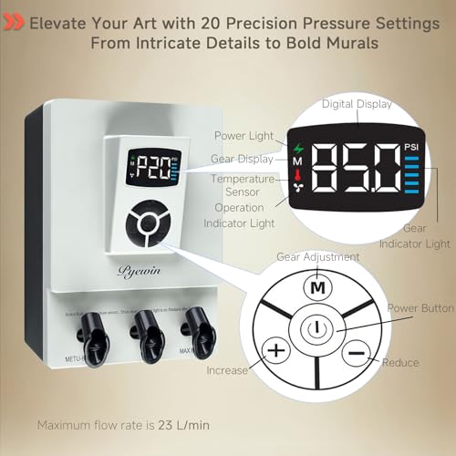 85PSI Air Brush Kit with Air Compressor, Dual-Action Airbrush Set with Compressor, 20-Gear, Low-Noise, Dual 1/8" Threaded Air Outlet, Compatible with High-End Airbrush - Image 3