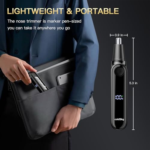 Image of coldSky Nose Trimmer for Men, Painless Electric Nose Ear Hair Trimmer, USB Rechargeable Cordless Trimmer with Digital Display, Portable for Home & Travel (Black)