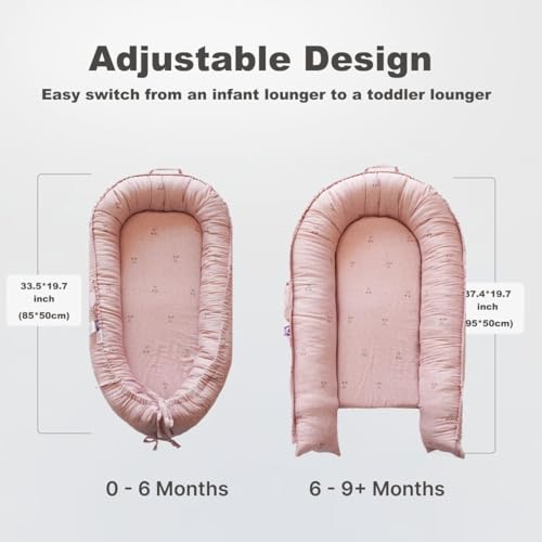 Image of Infant Lounger, Baby Nest Cover for Baby Girls & Boys, Newborn Essentials for Baby 0-12 Months, 100% Cotton Breathable (Cherry Muslin)