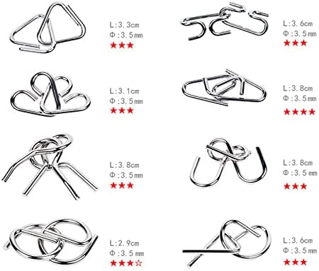 Holzsammlung Metal Wire Puzzle Ring Brain Teaser Classical Intellectual Puzzles Game Magic Trick Toy Gift for Kids Students Adults Challenge - IQ Test Disentanglement Set of 8#01