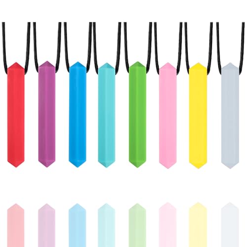 FITULABO Collar masticable para niños sensoriales, 8 juguetes de dentición para bebés, juguetes sensoriales para masticar para niños autistas, TDAH, niños pequeños, adultos (forma de diamante)