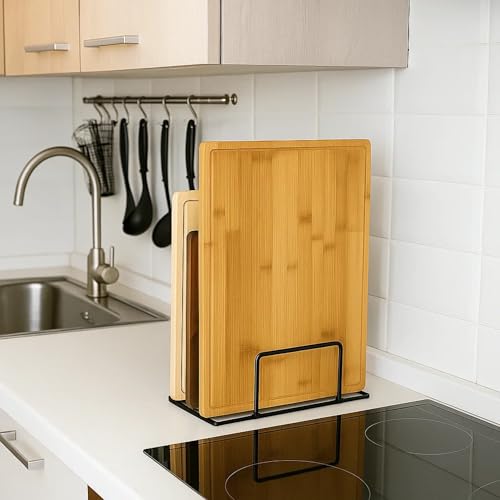 Set de 6 tablas grandes de cortar de bambú con ranura miniatura 7