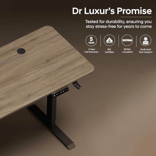 Image of Dr Luxur Stallion Electric Standing Desk | XL Large Height Adjustable Desk | 110KG Load | 3 Memory Presets | Zero Wobble | Child Lock | Low Noise Motor | 5 Year Warranty (Mist Oak, 1400 * 600 mm)