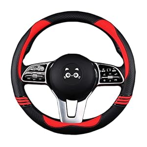 IwantitÂ® Steering Wheel Cover, Carbon Fiber&Perforated Leather with Anti-Slip Rubber Ring, Steering Wheel Protector, Universal Fit 14.5-15 inches for Cars,SUV (Passion Red)