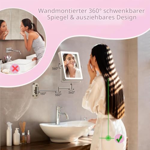 Famihomii 5000mAh Wiederaufladbar Kosmetikspiegel mit LED Beleuchtetung – Ansicht 6