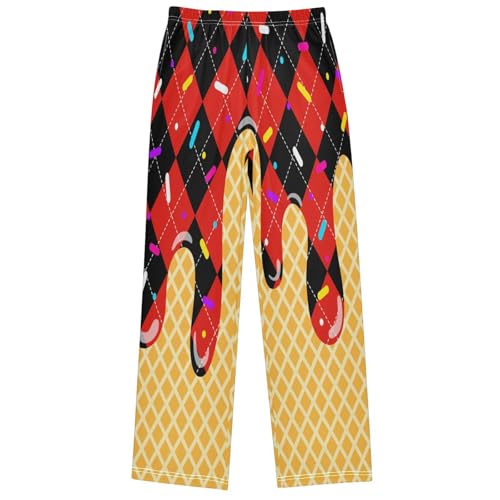 Boy's Pants Red Black Ice Cream Jogger Pants Elastic Waist Long Bottoms Trousers with Pockets 6-14 Years