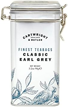 Cartwright & Butler Earl Grey Tea Bags Caddy | Reusable Embossed Clip-Lid Tin | 30 Pyramid Tea Bags | Smooth Light Taste | Ceylon Black Tea - Earl Grey