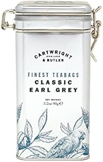 Cartwright & Butler Earl Grey Tea Bags Caddy | Reusable Embossed Clip-Lid Tin | 30 Pyramid Tea Bags | Smooth Light Taste | Ceylon Black Tea - Earl Grey