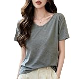 [zuevichn] tシャツ レディース 半袖 Tシャツ Vネック ゆったり 着痩せ ティーシャツ トップス 無地 通気 夏服(G-L)