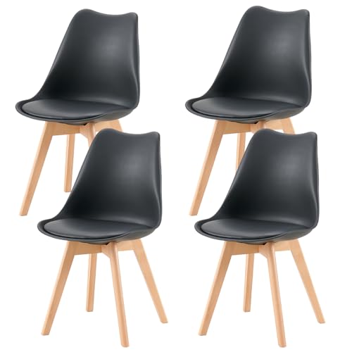 U2PICK Set of 4 Dining Chair Beech Wooden Legs with Cushioned Pad...