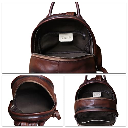 Image of Genuine Leather Backpack Purse for Women Retro Handmade Small Casual Rucksack Satchel Back Bags Knapsack (Coffee)
